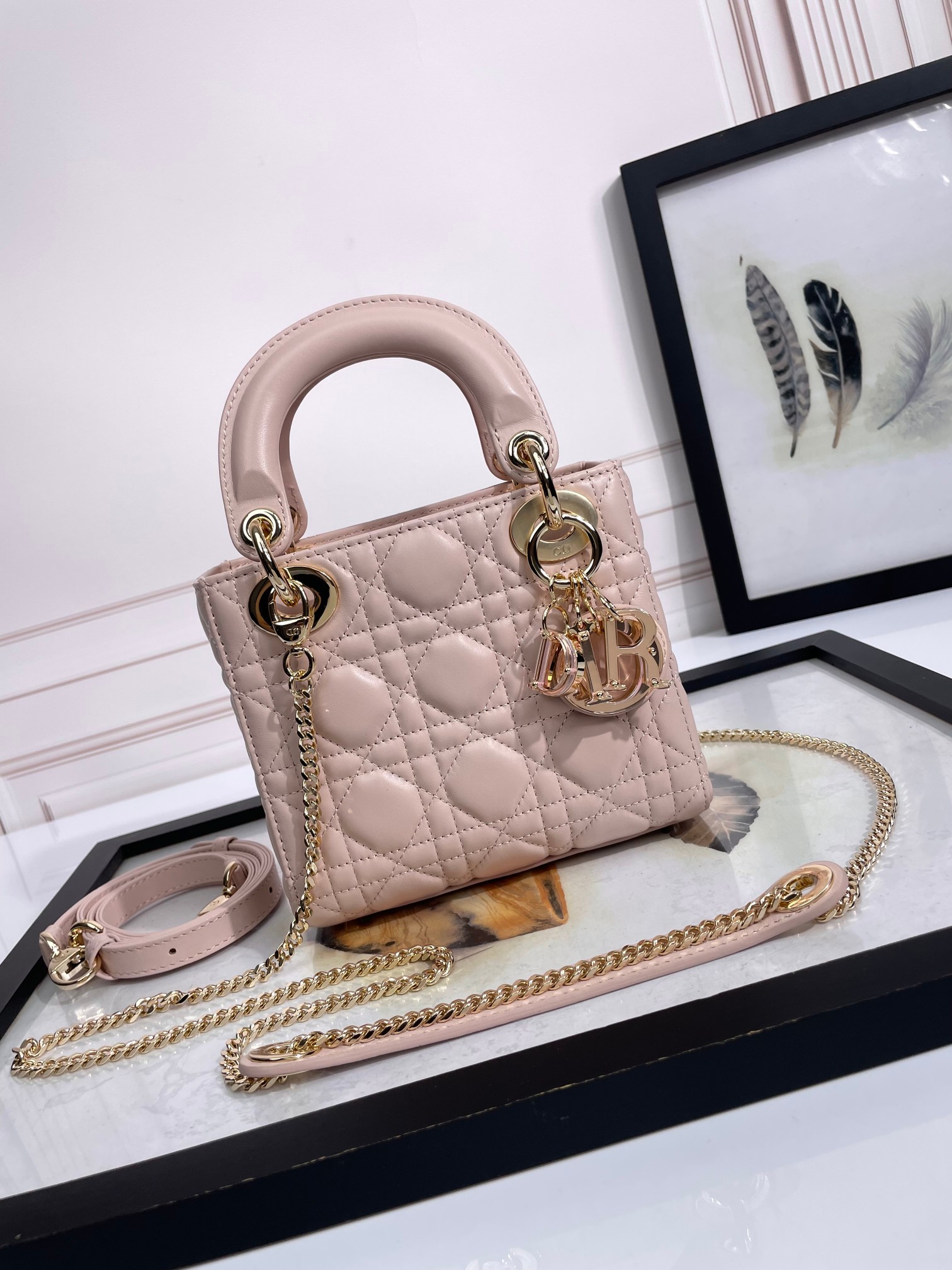 Mini Lady Dior Bag Pale Pink Cannage Lambskin